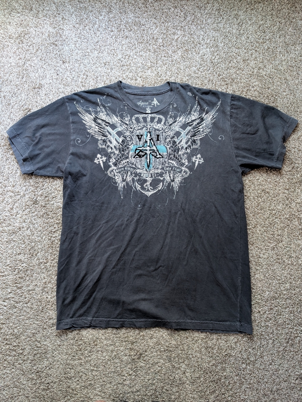 Aqua VI Black Short Sleeve Graphic Tee Cybersigilism, Y2K Men's XL